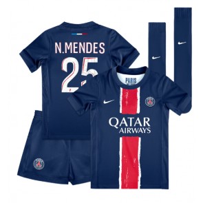 Paris Saint-Germain Nuno Mendes #25 Hemmakläder Barn 2024-25 Kortärmad (+ Korta byxor)